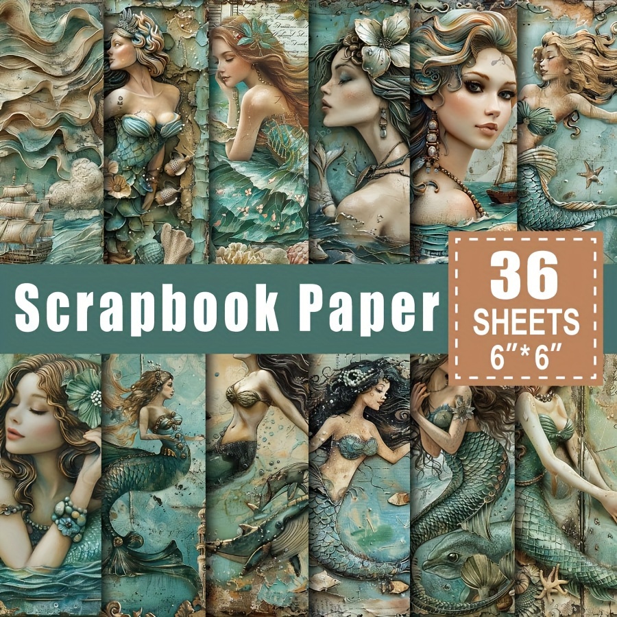 

36 Sheets Scrapbook Paper Pad In 6*6in, Art Craft Pattern Paper For Scrapingbook Craft Cardstock Paper, Diy Decorative Background Card Making Supplies – 3d Mermaid