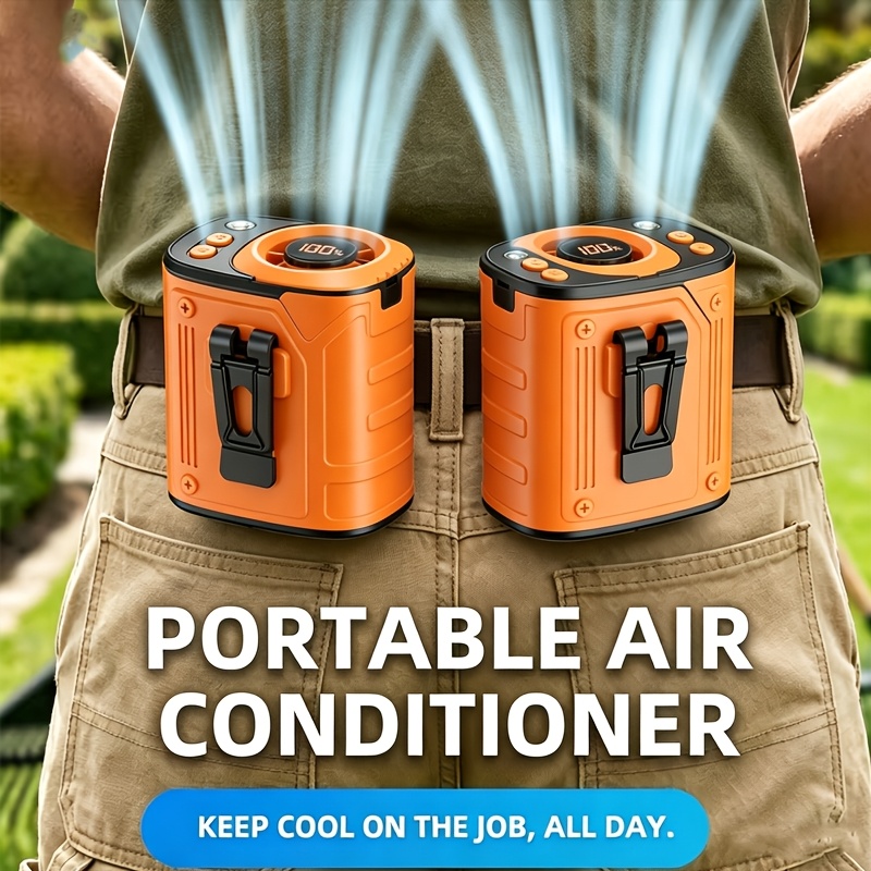 3 in 1 portable waist hanging fan cooling and heat relief for high temperature outdoor sites rechargeable with 4000mah battery   led flashlight emergency power bank function usb charging w o brand