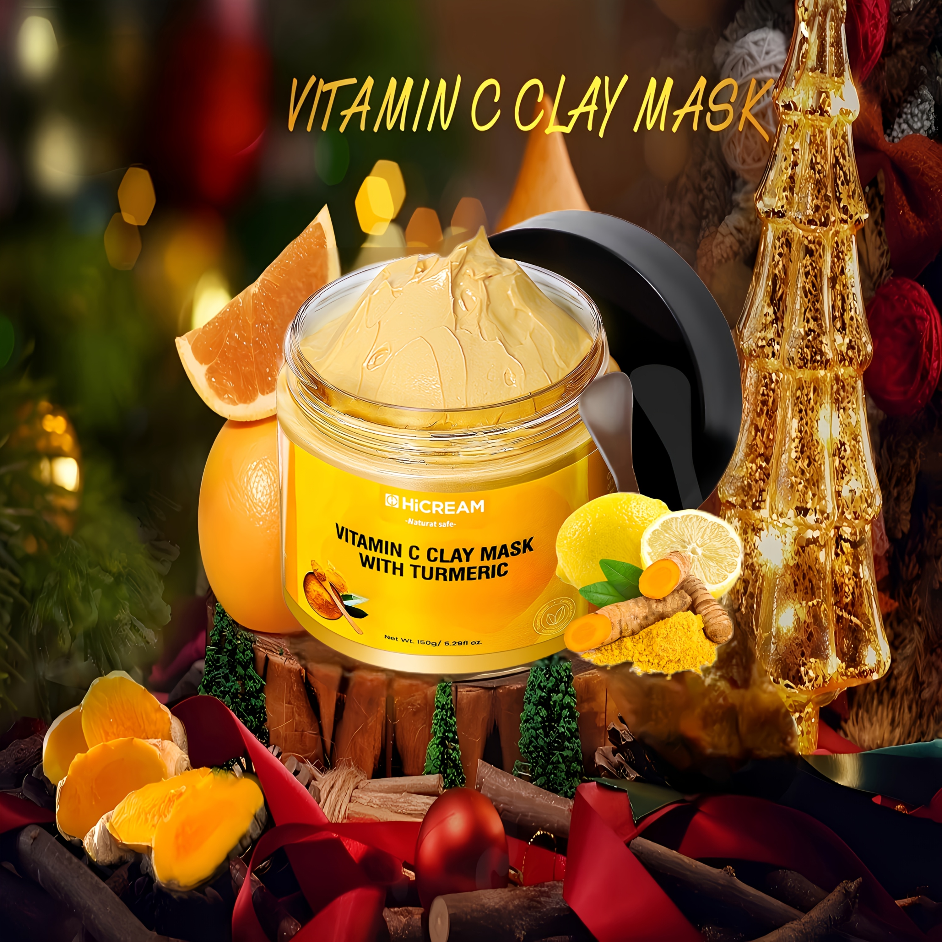 Turmeric Vitamin C Clay Mask Turmeric Facial Mud Mask, with Aloe Vera,  Calendula, Deep Cleansing, Moisturizing And Firming Mask, Hypoallergenic,  Suitable for * Types * * Gift for *