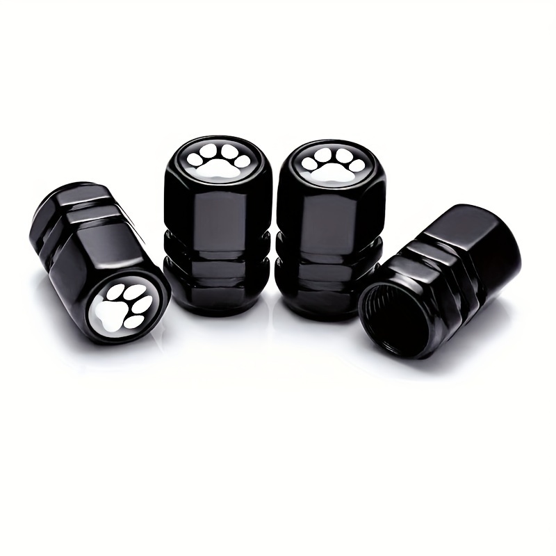 Image of Set Of 4 Tire Valve Covers Suitable For All Vehicles Including Cars, Trucks, Suvs, And Motorcycles, Featuring An Adorable Paw Print Design