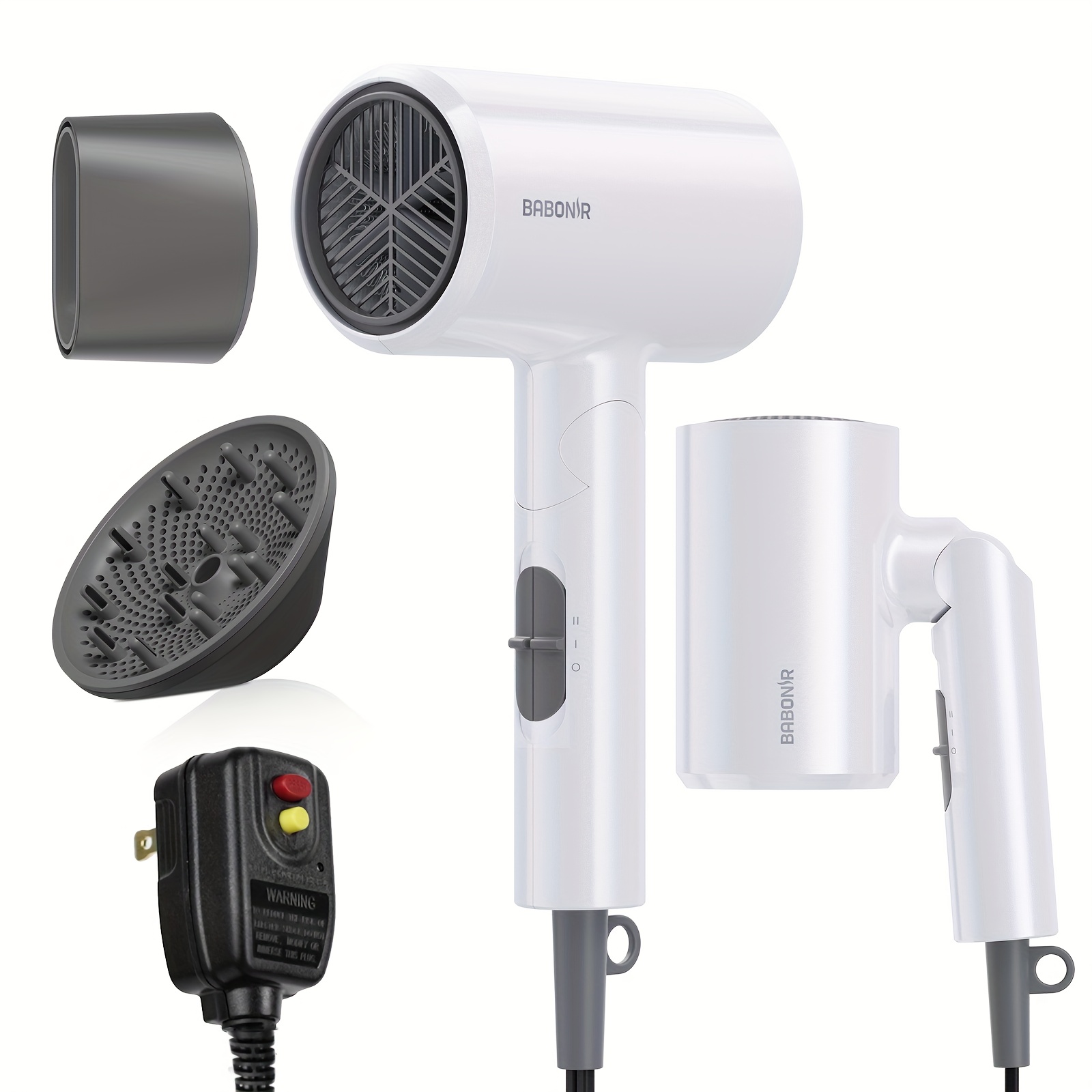 TEMU 1875w Pink Travel Hair Dryer, Foldable Design, With Diffuser And Focusing Nozzle, Compact Powerful Ion Hair Dryer, 3-speed Temperature Control And 2-speed Wind Speed, Fast Drying Hair