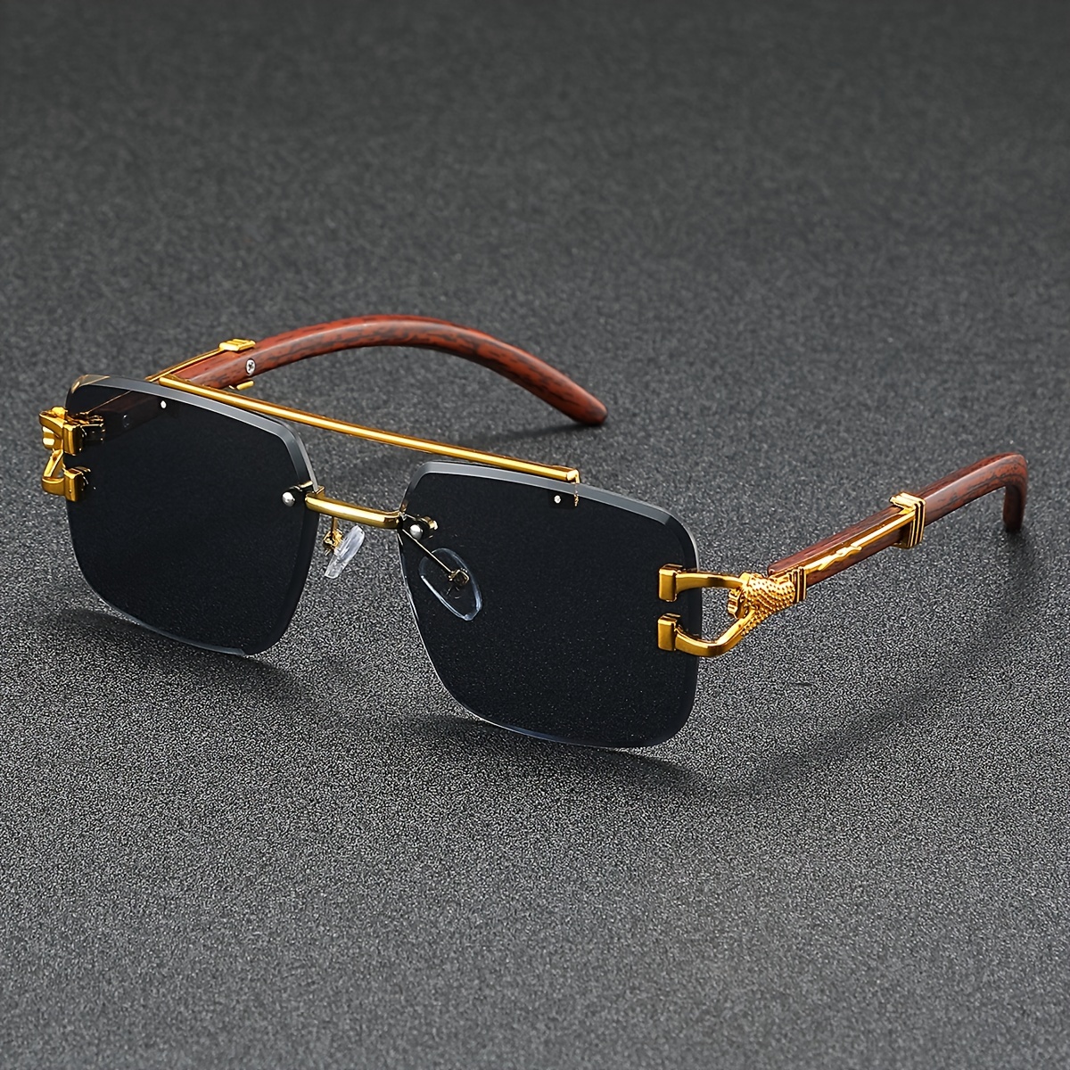 

Double-beam Glasses Rimless Square Glasses 2024 New European And Leopard Trendy Glasses Wood Grain For Men And Women, Shopping And Photos