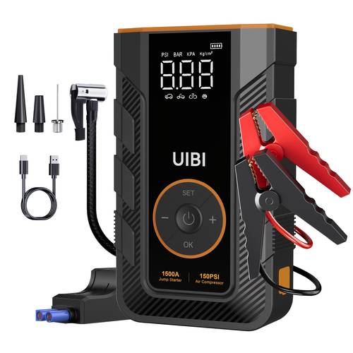 pd45w fast charge 5 in 1 heavy duty jump starter 150psi digital tire inflator air compressor led light car charger for gas diesel engines 5 5 5l diesel