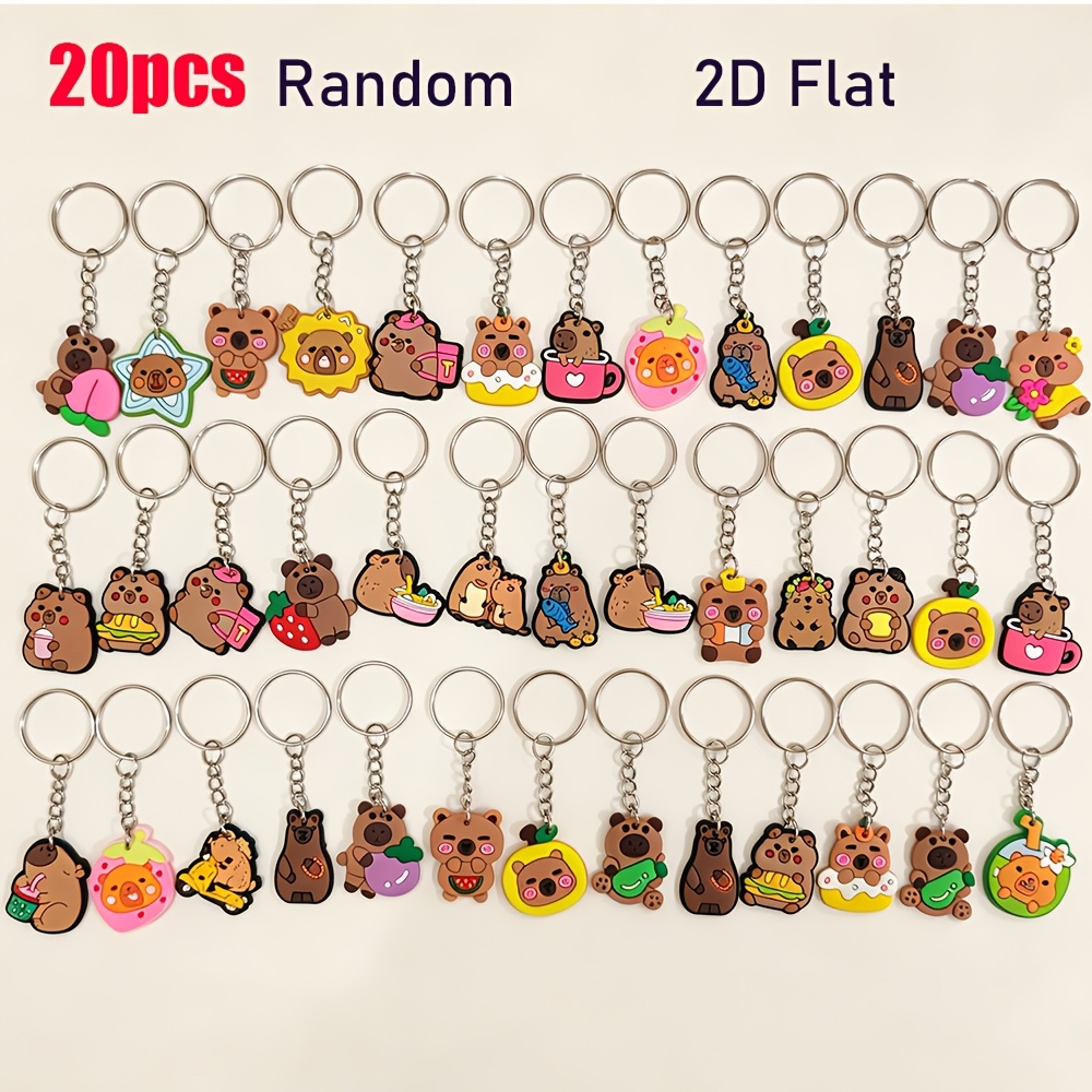 TEMU 2D Flat - Portachiavi 2D casuali da /40 pezzi, capibara che frutta, orsetto con ciondolo in gomma morbida, accessorio per da studente, piccolo