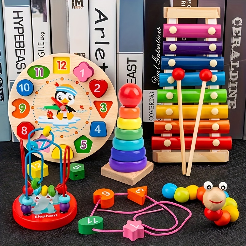 

Ensemble de jouets en bois Montessori : jeu éducatif 5-en-1 pour bébés, adapté aux enfants de 0 à 3 ans, idéal pour Noël, Halloween, Thanksgiving et plus encore - Marque Mamxuan