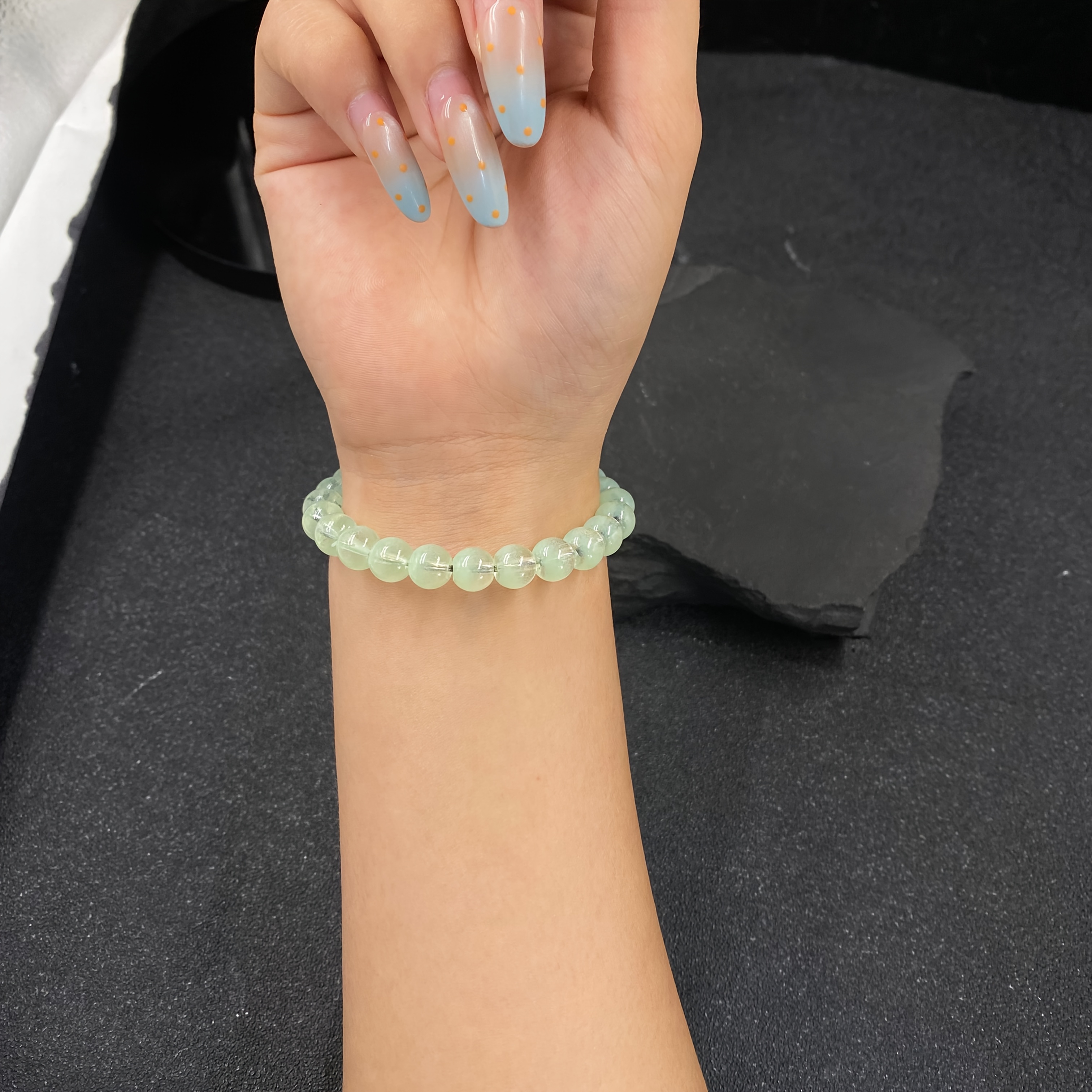 Light Green Grape Stone Round Bead Bracelet, Versatile Daily Wear