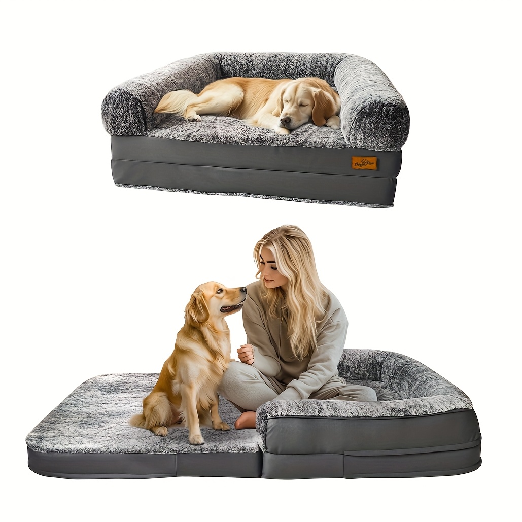 Temu Cama Para CãEs Extra Grande Adequada Para Adultos | Cama OrtopéDica Com PelúCia LaváVel | DobráVel E PortáTil, Adequada Para , Lounge | Fornece-image