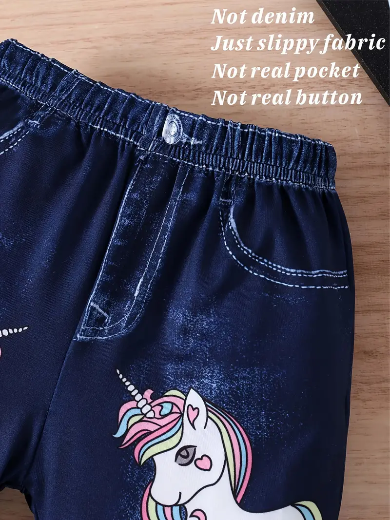Little Girls Pull Unicorn Imitation Denim Print Allover - Temu Canada