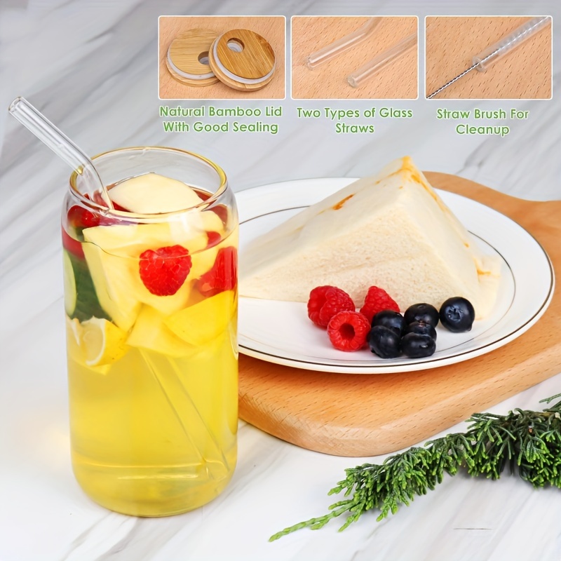 Transparent Glass Straw Hole For Cocktail Coffee Juice Tea Water Cup With  Cover
