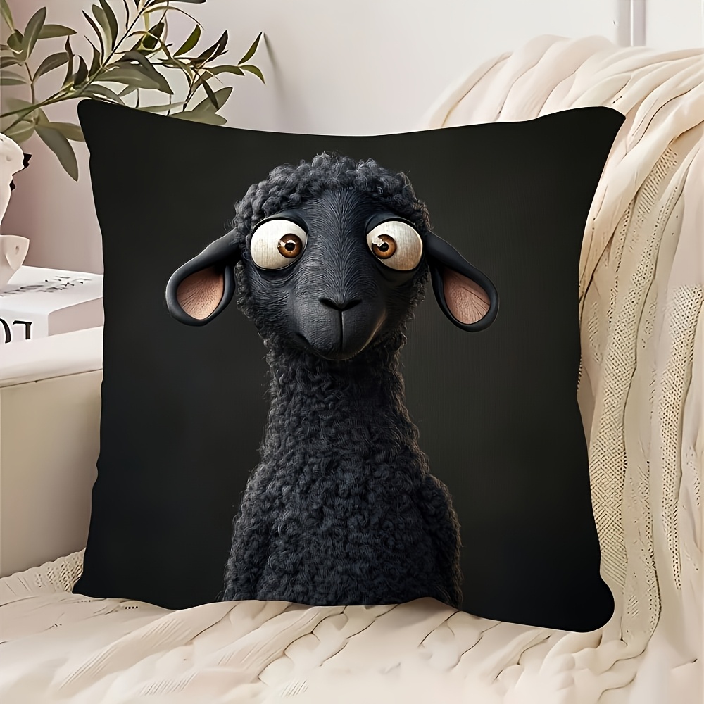 TEMU 1pc Cute Black Sheep Pillow Case - Cushion Cover With Zipper Closure, 100% Polyester Decorative Pillowcase For Home, Office, Car, Party Decor -