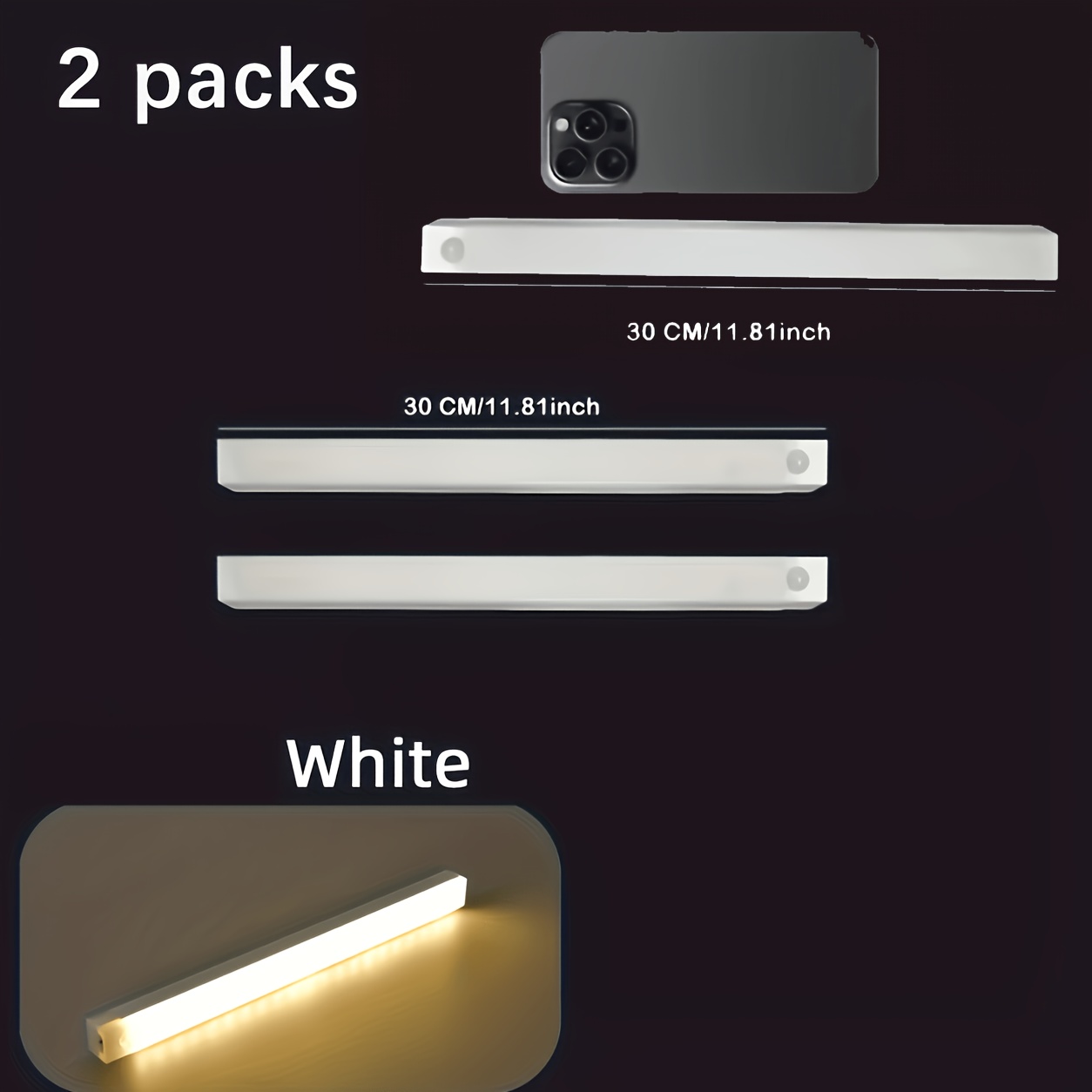 TEMU 2pcs Lampes LED fil pour armoire avec détecteur de mouvement, rechargeables par USB, chaud, pour d'armoires, cuisine, escalier, bureau - Cadeau
