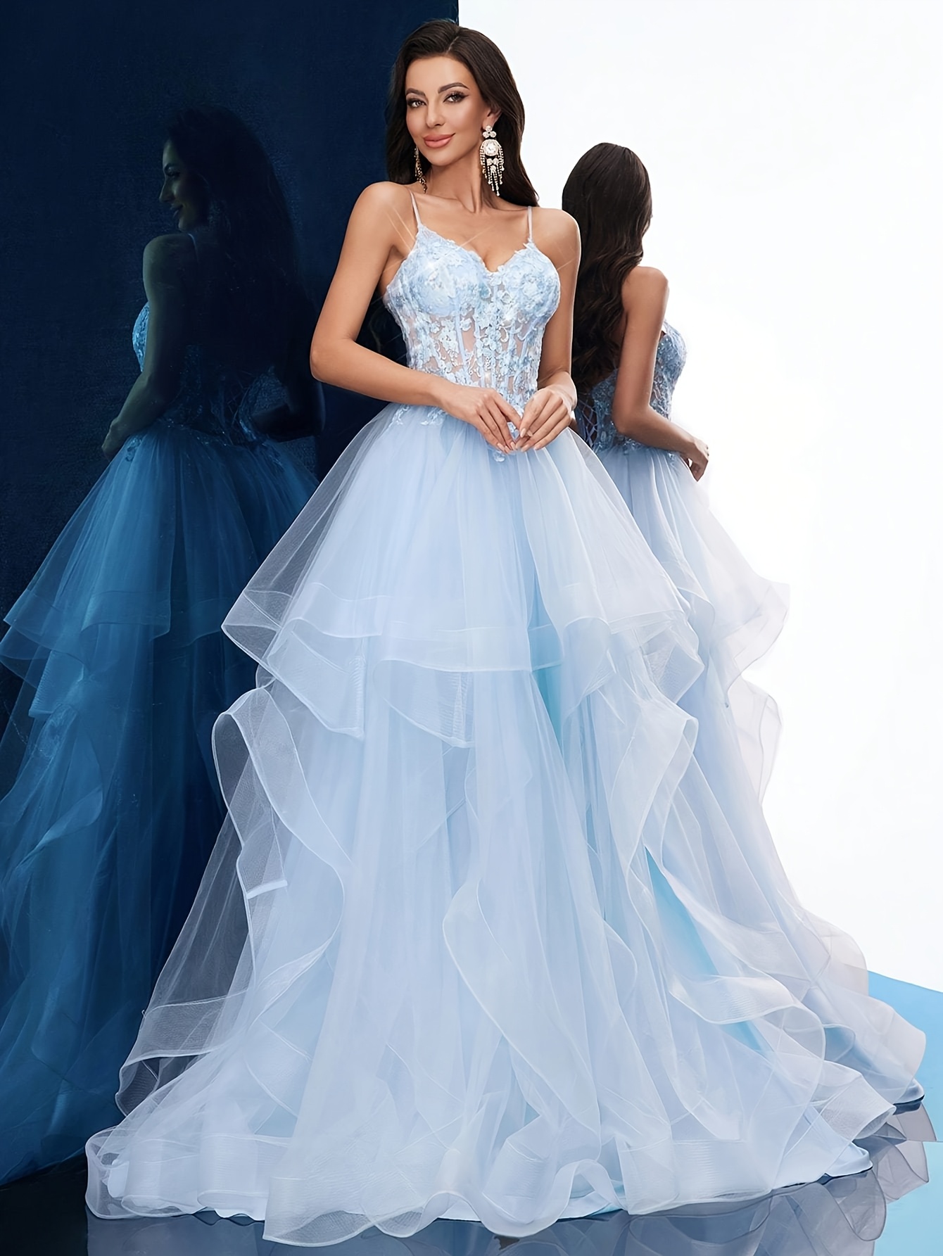 Royal Blue Lace Overlay Dress Pleated Midi Dress Roman Blue Lace