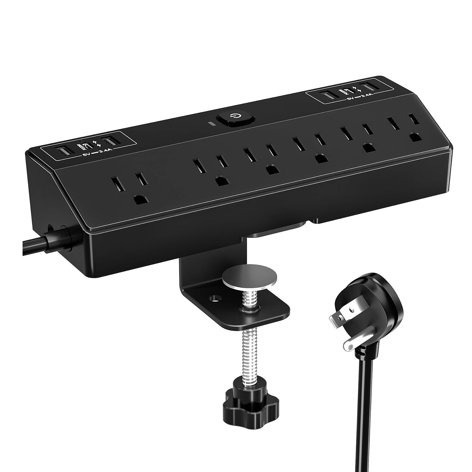 1pc Desk Clamp Power Strip With USB C, PD 20W Removable Fast Charging Desktop Edge Power Strip Surge Protector, 8.8Ft Extension Cord Flat Plug With 4 Outlet 4 USB Ports, Fit 1. 8" Tabletop Edge 5 1pc Desk Clamp Power Strip With USB C, PD 20W Removable Fast Charging Desktop Edge Power Strip Surge Protector, 8.8Ft Extension Cord Flat Plug With 4 Outlet 4 USB Ports, Fit 1. 8" Tabletop Edge - Image 5