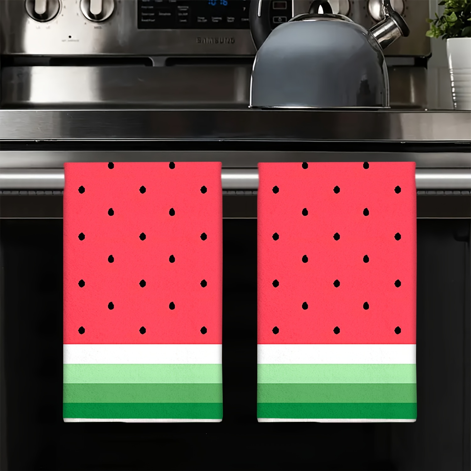 

Contemporary Watermelon-themed Microfiber Dish Cloths - Set Of 2, Knit Fabric Kitchen Towels, Ultra Fine Absorbent Cleaning Pads, Machine Washable, Soft Dishwashing Towels For Home Decor
