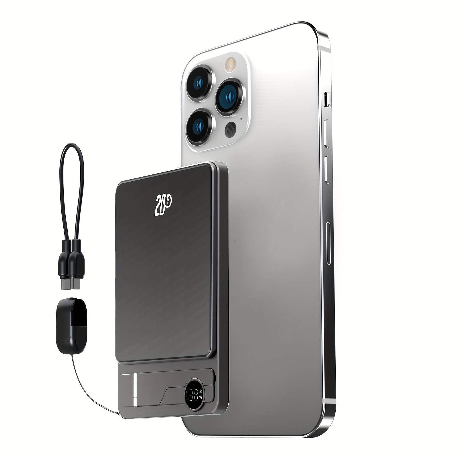 TEMU Magnetic Suction Stand 2-in-1, 5000mah/10000mah Pd20w Fast Charging Mobile Power Bank, Built-in Type-c Cable, Without Carrying A Cable.for Phone