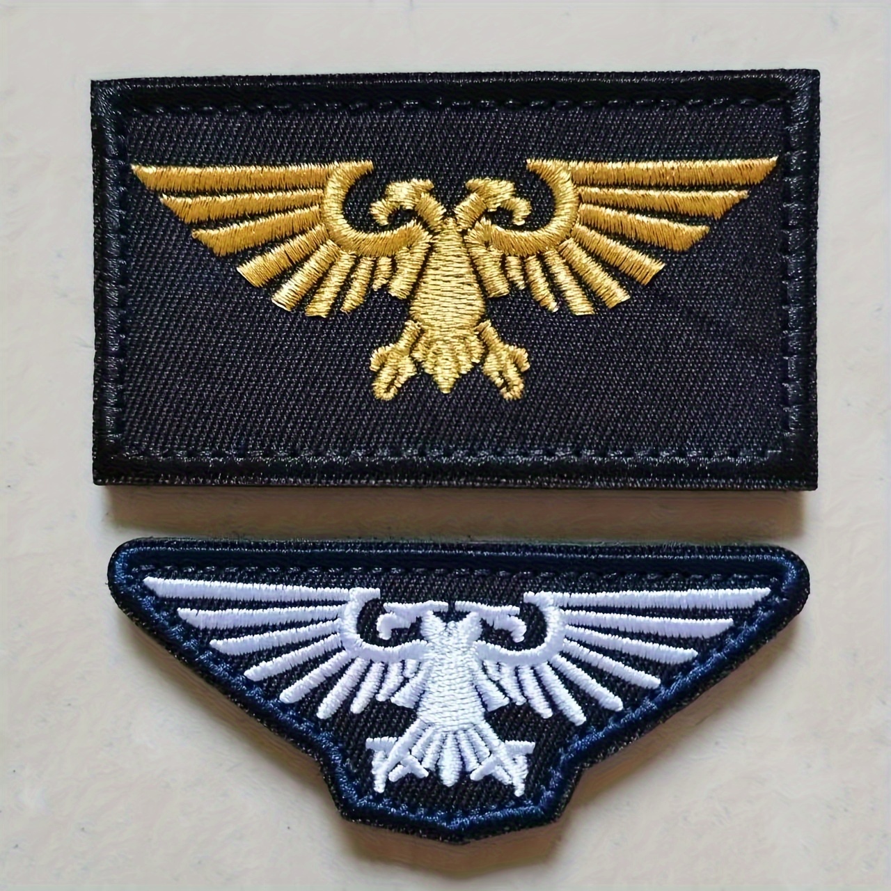 

Double Headed Eagle With Patch - Black & Golden Hook & Loop Emblem For Clothing, Jackets, Jeans, Vests