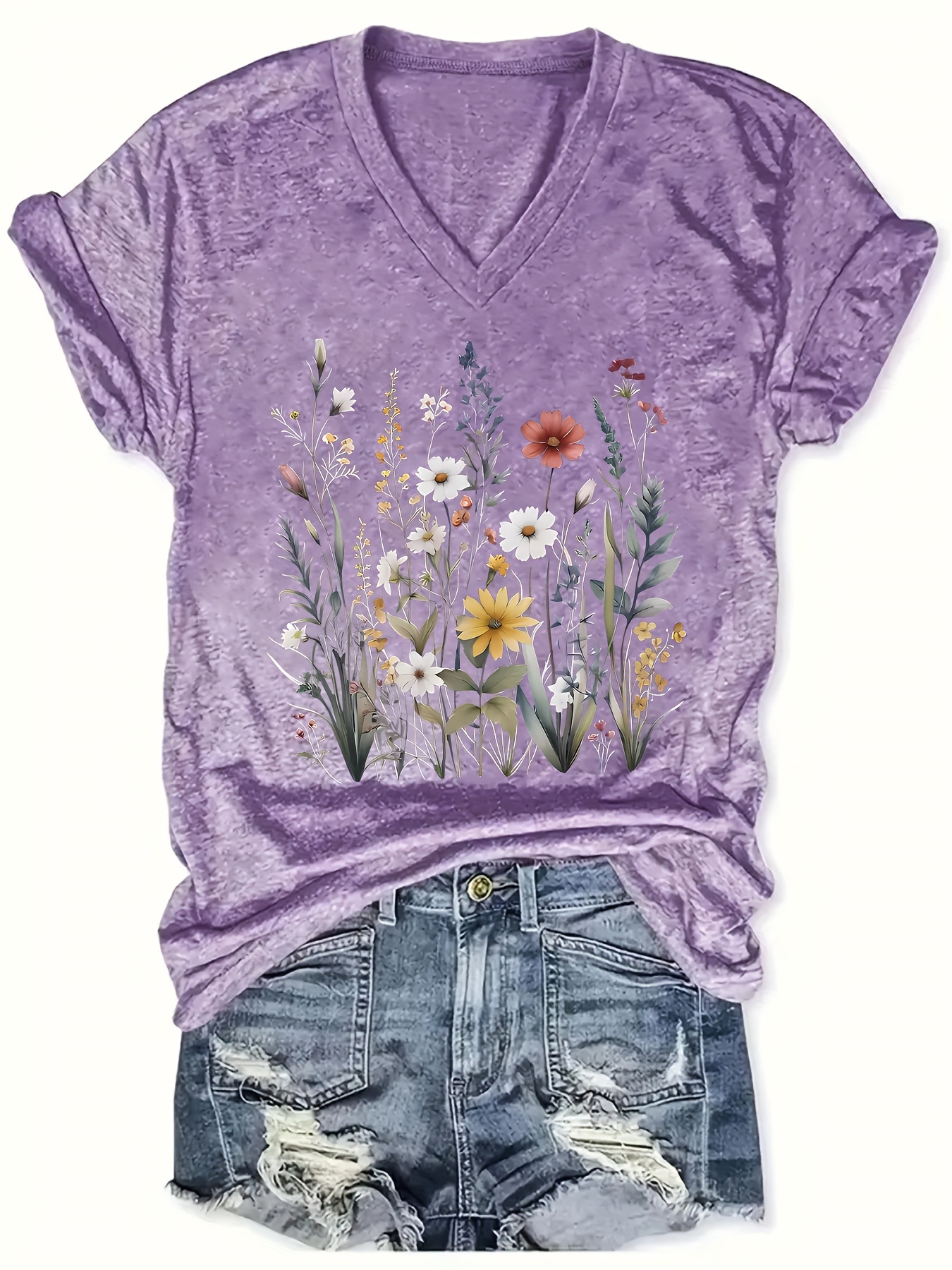 2024 Cross-border European and American Women's V-Neck Loose Casual Short Sleeve Top Layering T-Shirt