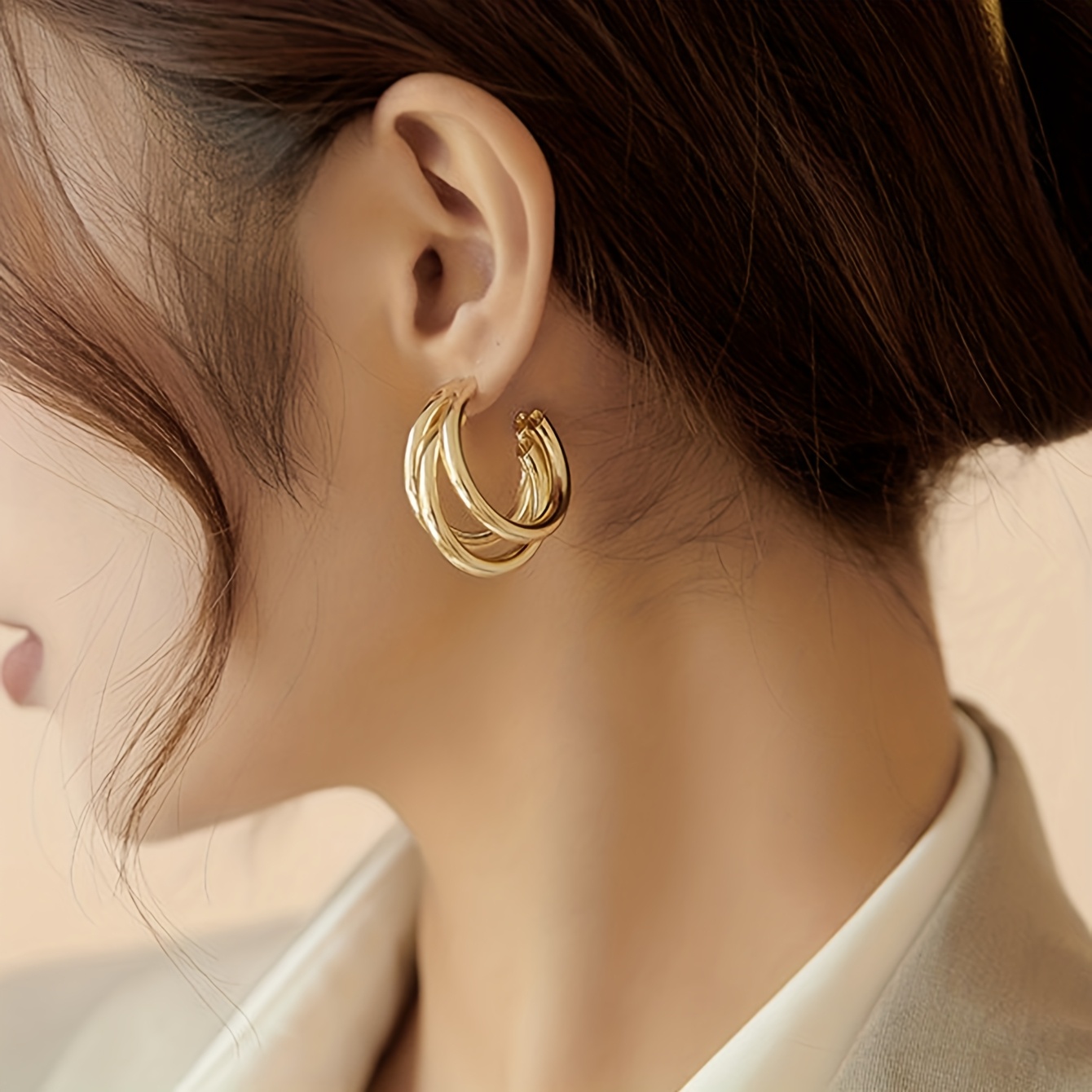 Golden C-Shaped Circle Clip Earrings, No Piercing