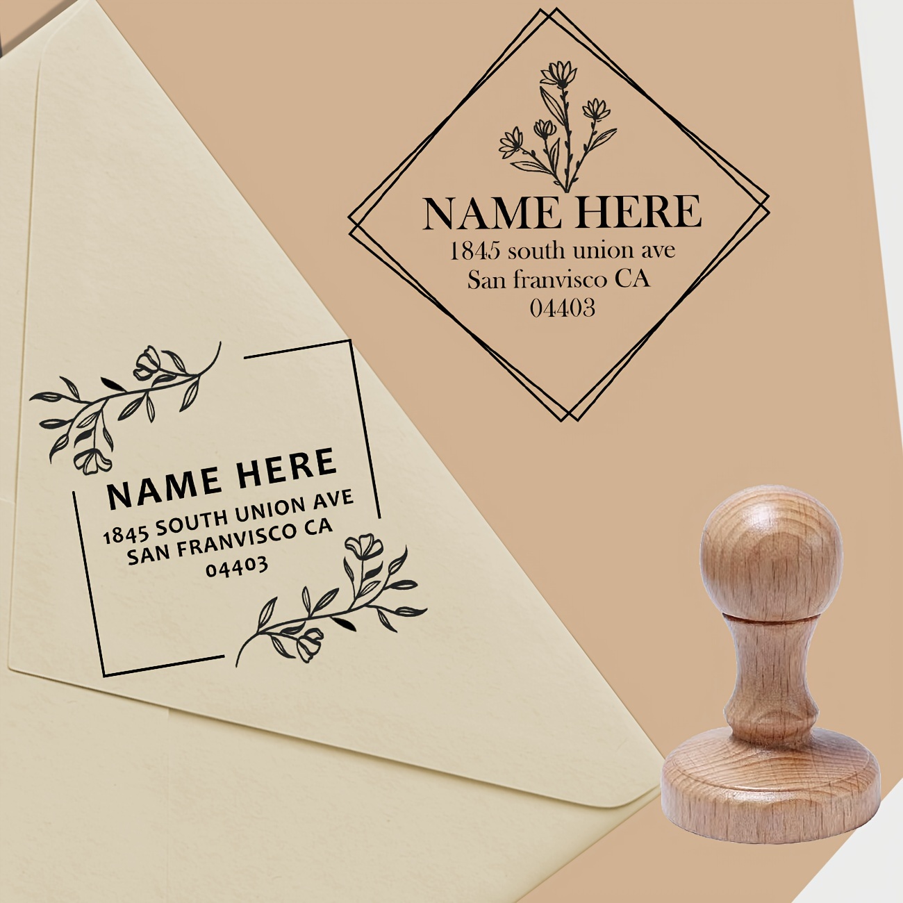 

Custom Return Address Stamp With Wooden Handle - Round Personalized Address Stamp For Easy Mailing - 3 Selectable Designs Ideal For Wedding Invitations, 1pc