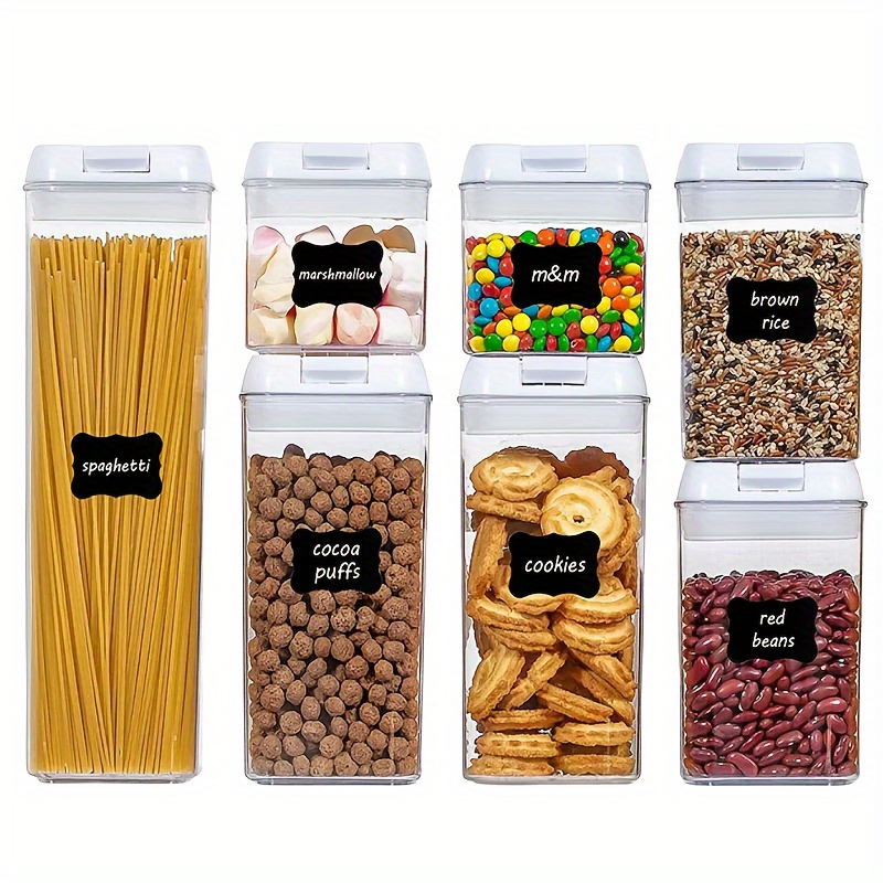 

7pcs/set Bpa-free Plastic Dry Food Storage Containers With Lids, Airtight Kitchen Pantry Organization For Cereal, Flour, Snacks, Includes Labels & Pen, Multiple Sizes