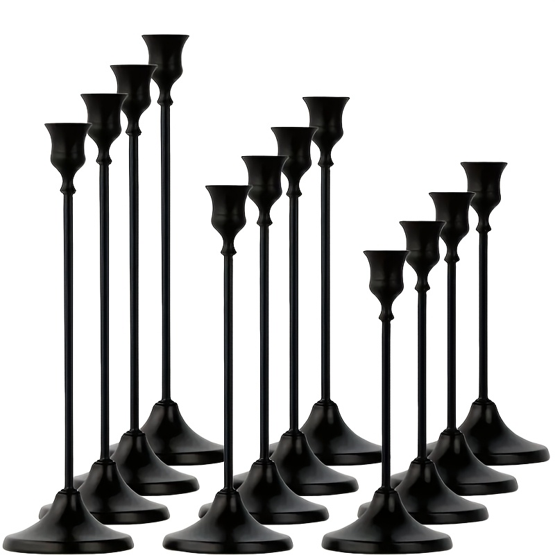 TEMU 12pcs Single-head Black Metal Candlesticks, Ideal For Christmas & Halloween Tabletop Decoration, Candlelight Dinner Photo Props, Wedding