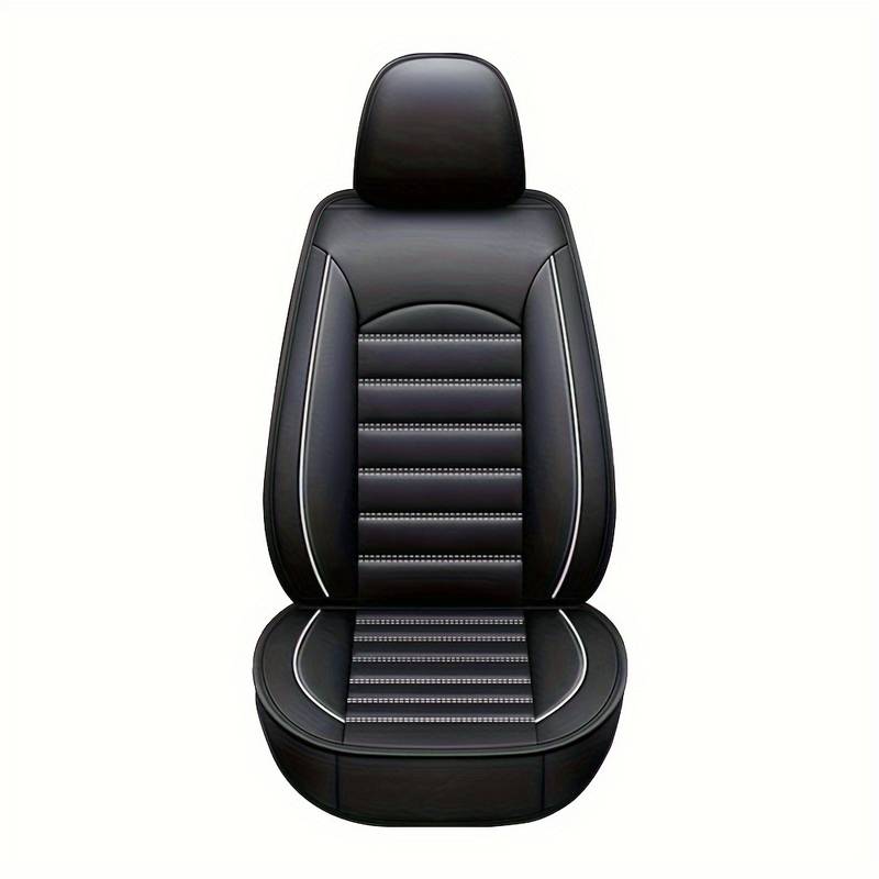 BCSMMCAR PU Leather Car Seat Cover Full Set – 5-Seat Protection, Black/Gray, Universal Fit