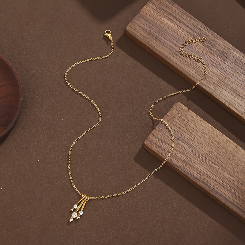 TEMU 1pc Elegant Exquisite Pendant Necklace, Inlaid With Synthetic Zirconia, Fine Jewelry Gift For Her, Modern Statement Necklace