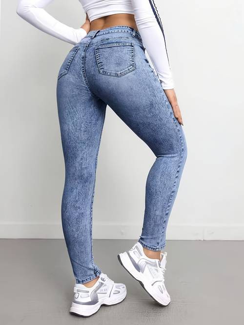 casual and comfortable blue snowflake stretchy high waisted womens skinny jeans
