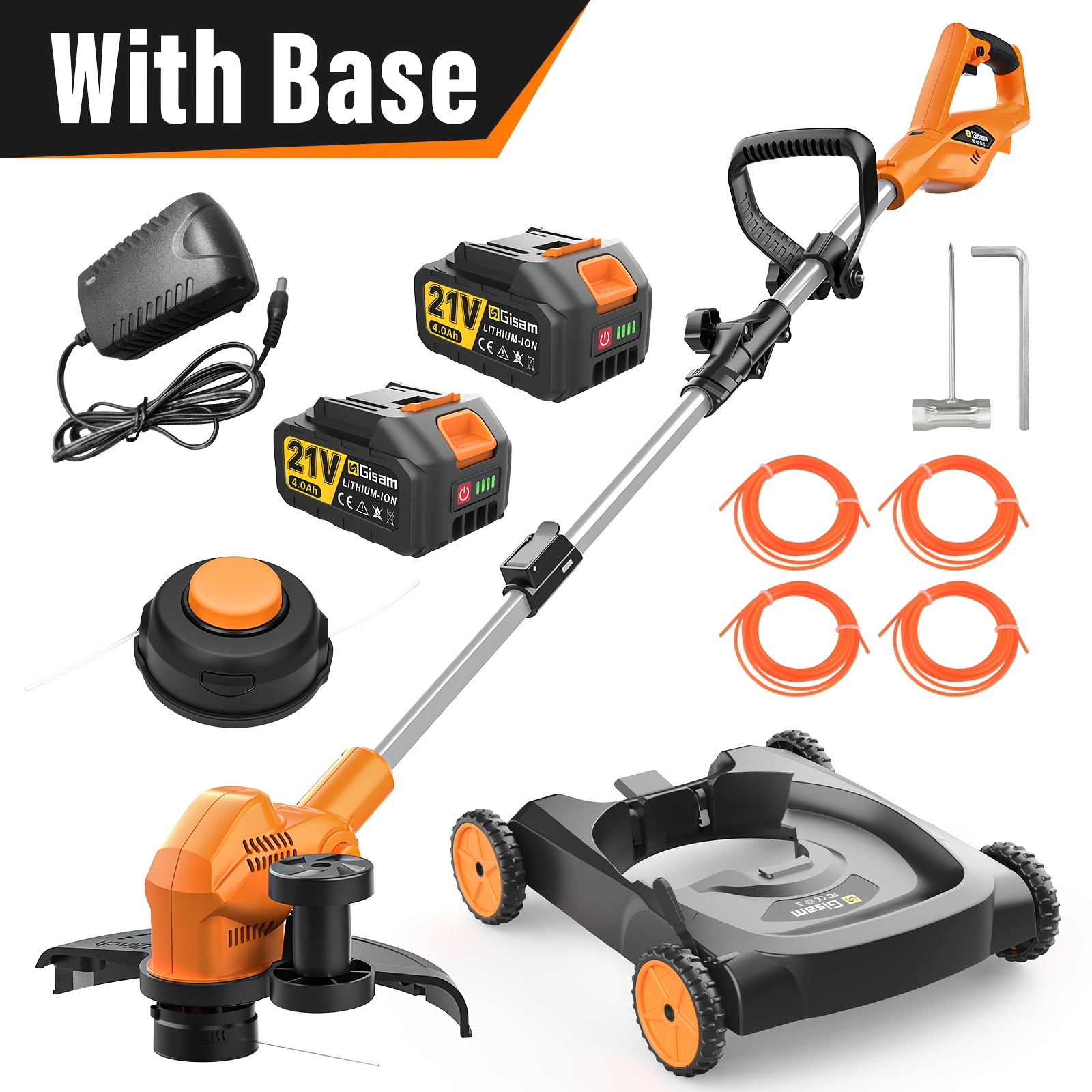 TEMU Tagliaerba a batteria, tosaerba e bordatrice senza spazzole da 3000 W con batteria da 4.0 Ah, larghezza di taglio di 48 cm, altezza di taglio di