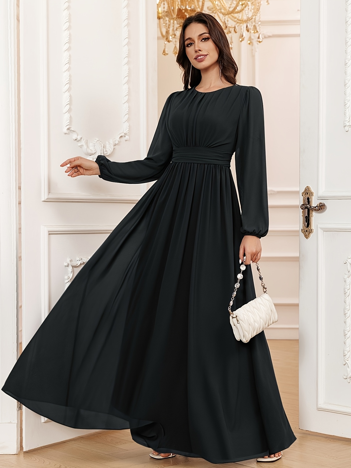 Elegant A-line Scoop Long Sleeve Floor-Length Chiffon Formal Bridesmaid  Dress