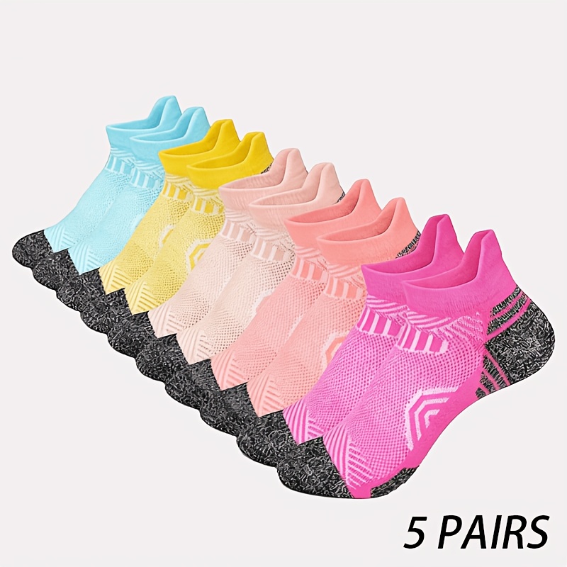 E-shop 5 Paar Damen-Kompressions-Knöchelsocken, Sport-Sportsocken mit Fußgewölbestütze niedrigem Schnitt, feuchtigkeitstransportierende atmungsaktive