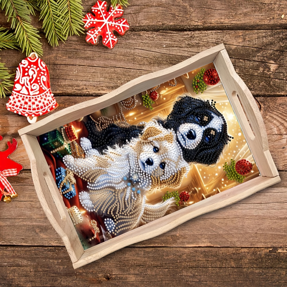 

Diy Diamond Painting Kit - Christmas Puppies Design, Acrylic & Wood Serving Tray For Parties, Breakfast, Coffee Display - Unique Handmade Art Gift, Rhine Stone, Storage Organization, Party Supplies