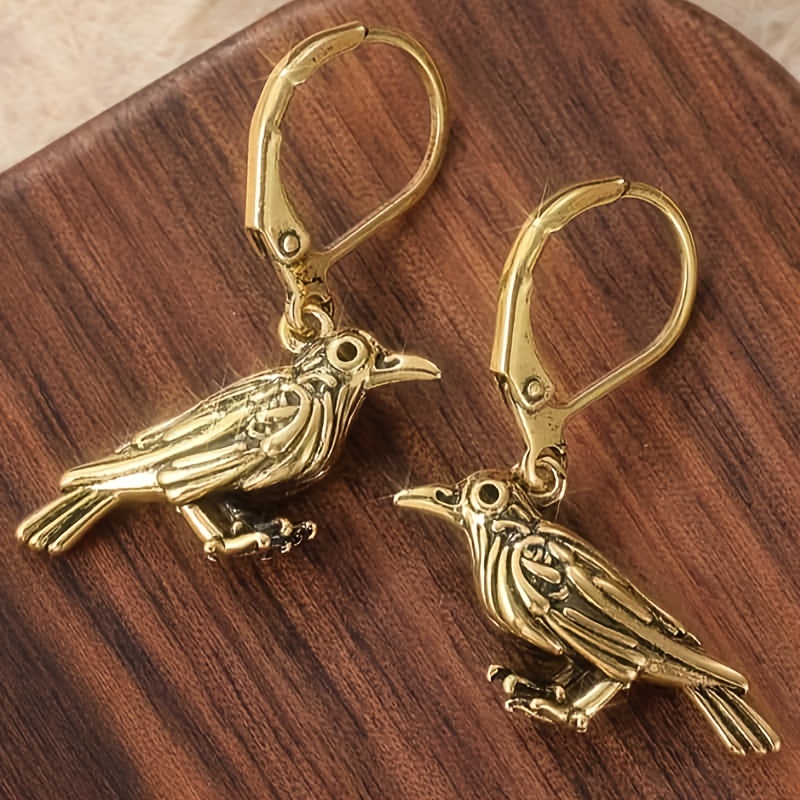 Image of Fonect Gothic Earrings - Nevermore Bird Shaped Leverback Closure, Bohemian Jewelry Suitable For Daily Wear, Costume Parties & April Birthstone Gifts