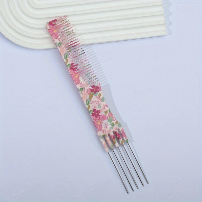 E-shop Stahl Pin Highlight Kamm 5-Pin Haarfärbekamm Friseur Kamm - Blumen- & Leopardenmuster