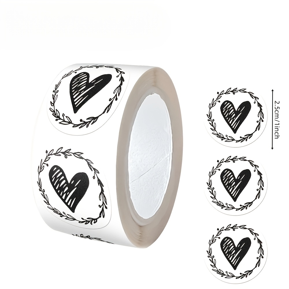 TEMU 200 Stück Runde Rolle Schwarze Herzförmige Aufkleber, Geeignet für Valentinstag Festliche Dekorationsaufkleber, Geschenk Kunst Verzierung und