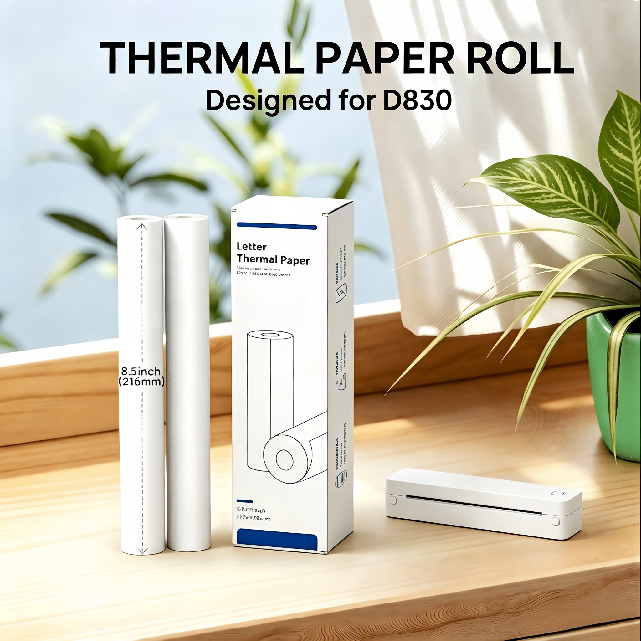 Thermal Paper Rolls For D830 Portable Thermal Printer, 2 Rolls (50 Sheets Equivalent), Inkless Continuous Thermal Paper For Office, Home, Travel & Notes, White