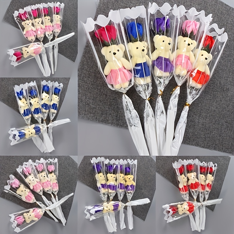 7pcs Romantic Artificial Rose Bouquet Set with Plush Bear | Perfect for Valentine'S Day, Weddings, Birthdays, And Other Occasions - Vibrant Roses Suitable for Home Decor And Special Occasions