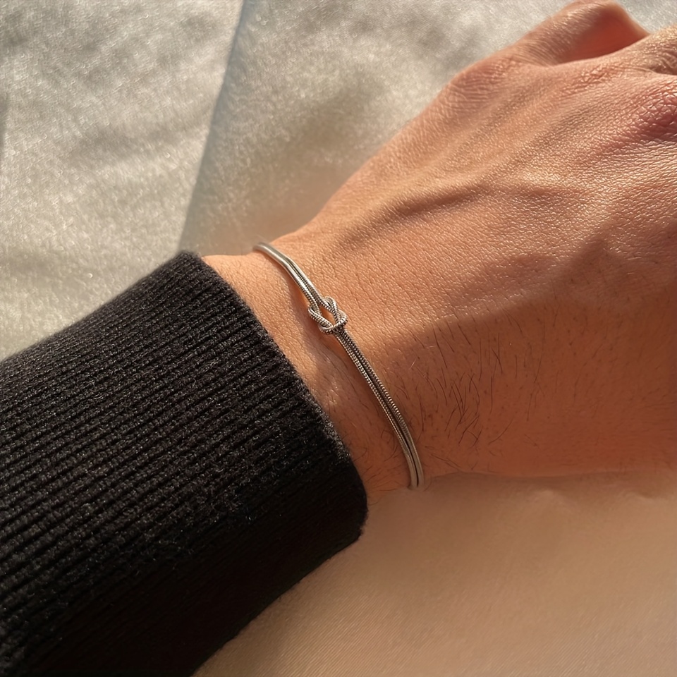 E-shop 1 Stück/2 Stücke Klassisches Hochwertiges Edelstahl-Knotenarmband, Elegantes Vielseitiges Damen-/Paararmband, Ideal für den als Geschenk