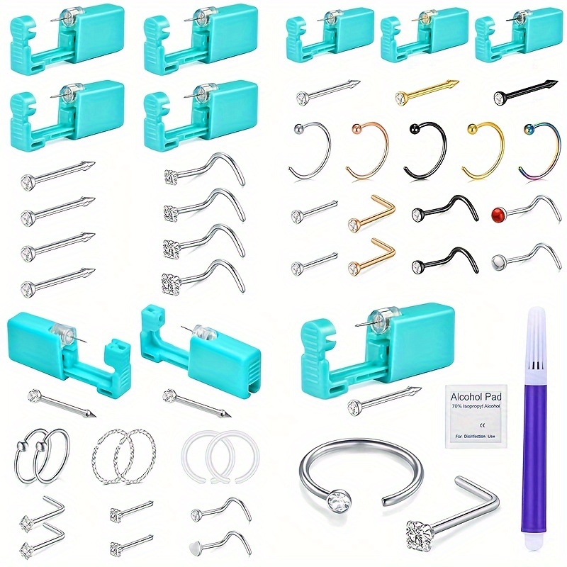 

4 Different Styles Nose Piercing Kit, 20g Piercing Needles With Nose Stainless Steel Silvery Nose Studs Nose Screw Piercing Jewelry For Nose Septum Ring Horseshoe Hoop Lip Labret Earrings Piercing