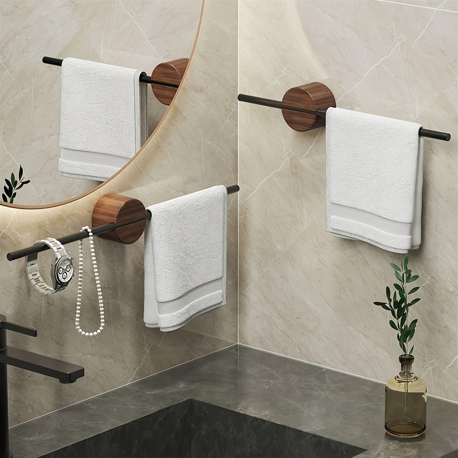 

Luxury Style Stainless Steel Towel Rack - Wall Mounted Single Bath Towel Holder For Bathroom & Kitchen, Wood/metal, Multi-room Storage Solution, Bathroom Accessories & Decor - 1pc