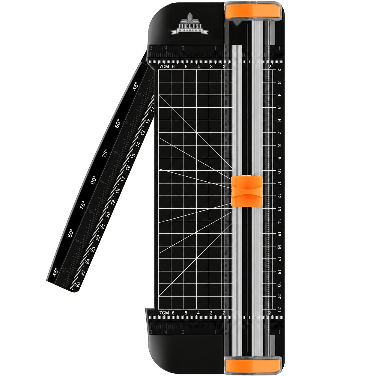 TEMU Découpeur de papier A5 avec lame coulissante, coupe-papier portable avec règle d'extension, échelle double Cm/In et guide d'angle 45°-90° pour