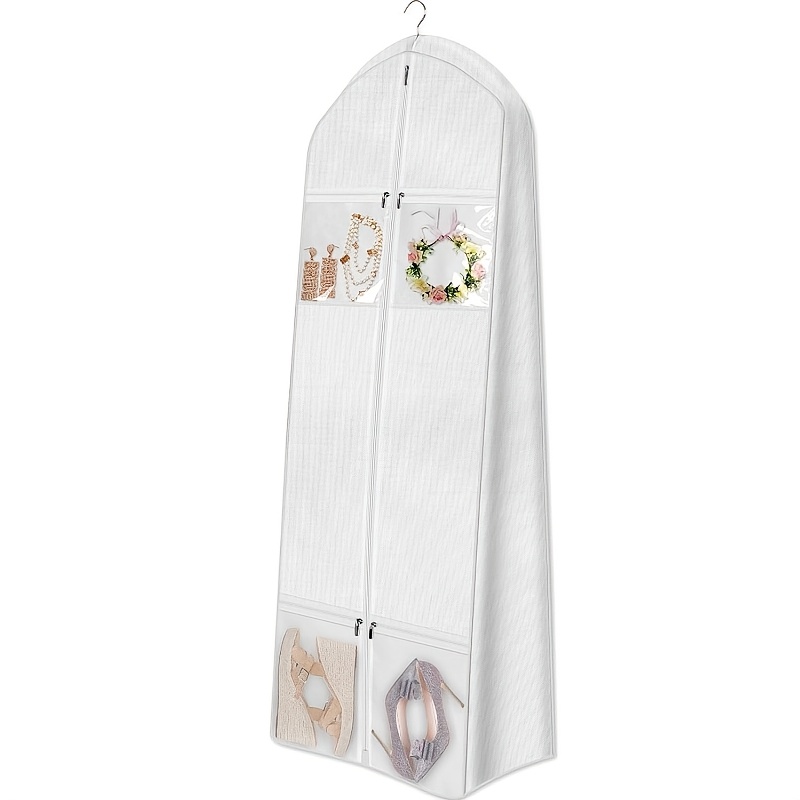 White Portable 70-inch Wedding Dress Bag, 8-inch Lined Skirt Bag, Suitable For Long Dresses, 4 Pockets, Women's Dress Cover, Good Quality
