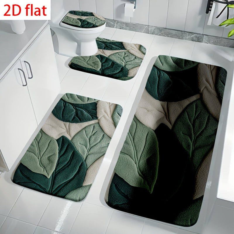 TEMU 4pcs, 2d Flat Printed Carpet Set Soft Leaf-textured Fabric Decorative Pattern Printing, Perfect For Home Use, Enhances Bathroom Experience, Soft