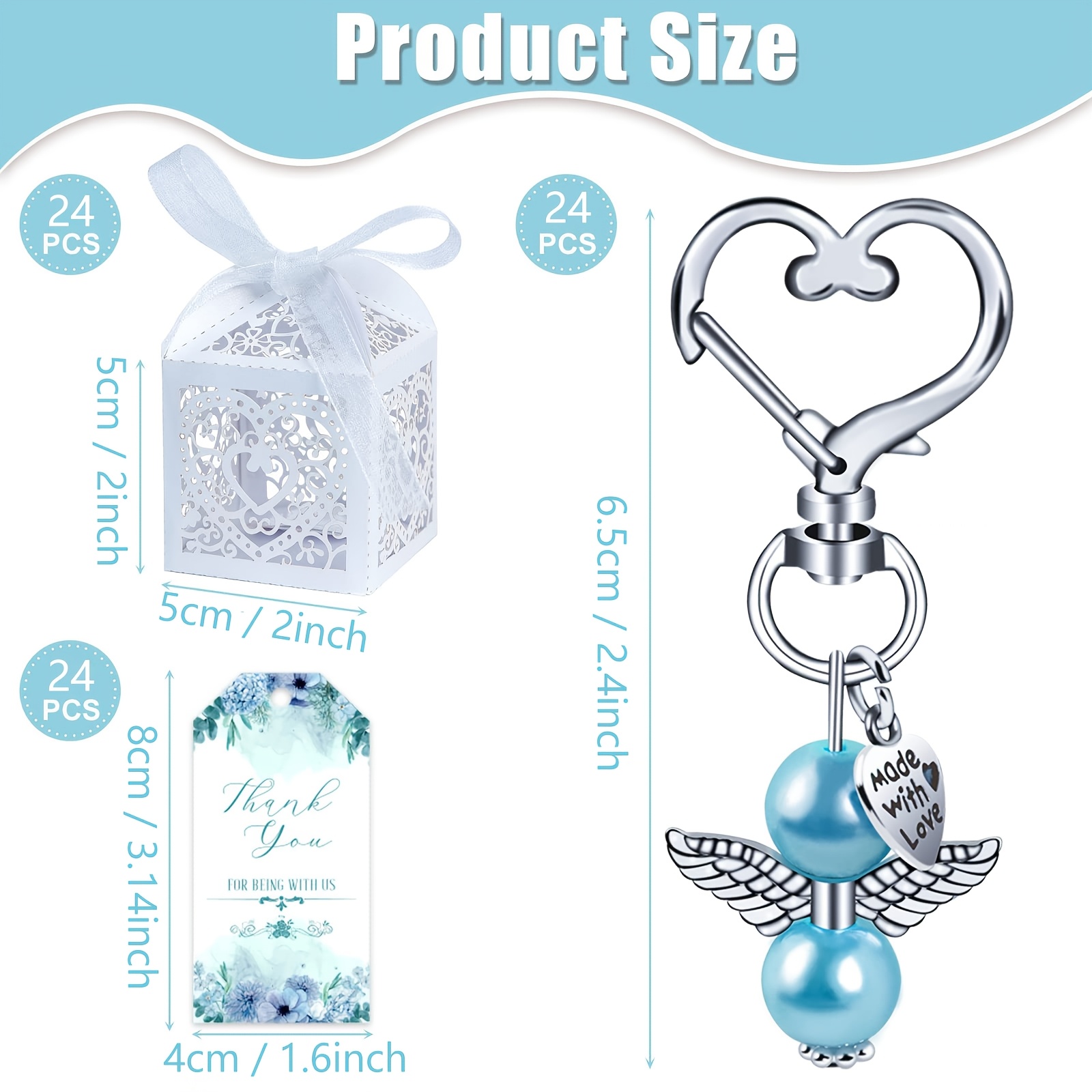 72pcs, Baby Shower Party Favor Packs, Ideal For Baby Shower Baptism Party Gift, Bridal Shower Favors, Weddings, Birthdays, And More, Including 24 Keychains, 24 Favor Boxes And 24 Thank You Tags
