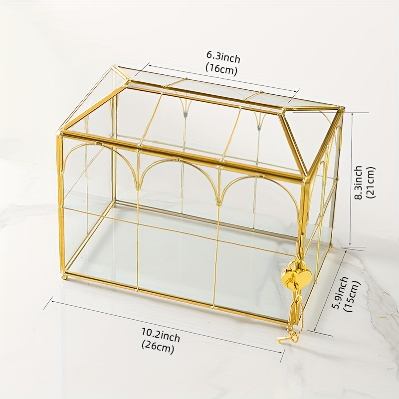 Image of Glass Wedding Card Box With Slot, 10.2 X 5.9 X 7.9 Inches Handmade Vintage Card Boxes For Reception, Keepsake, Baby Shower, Graduation, Party Decorative Box