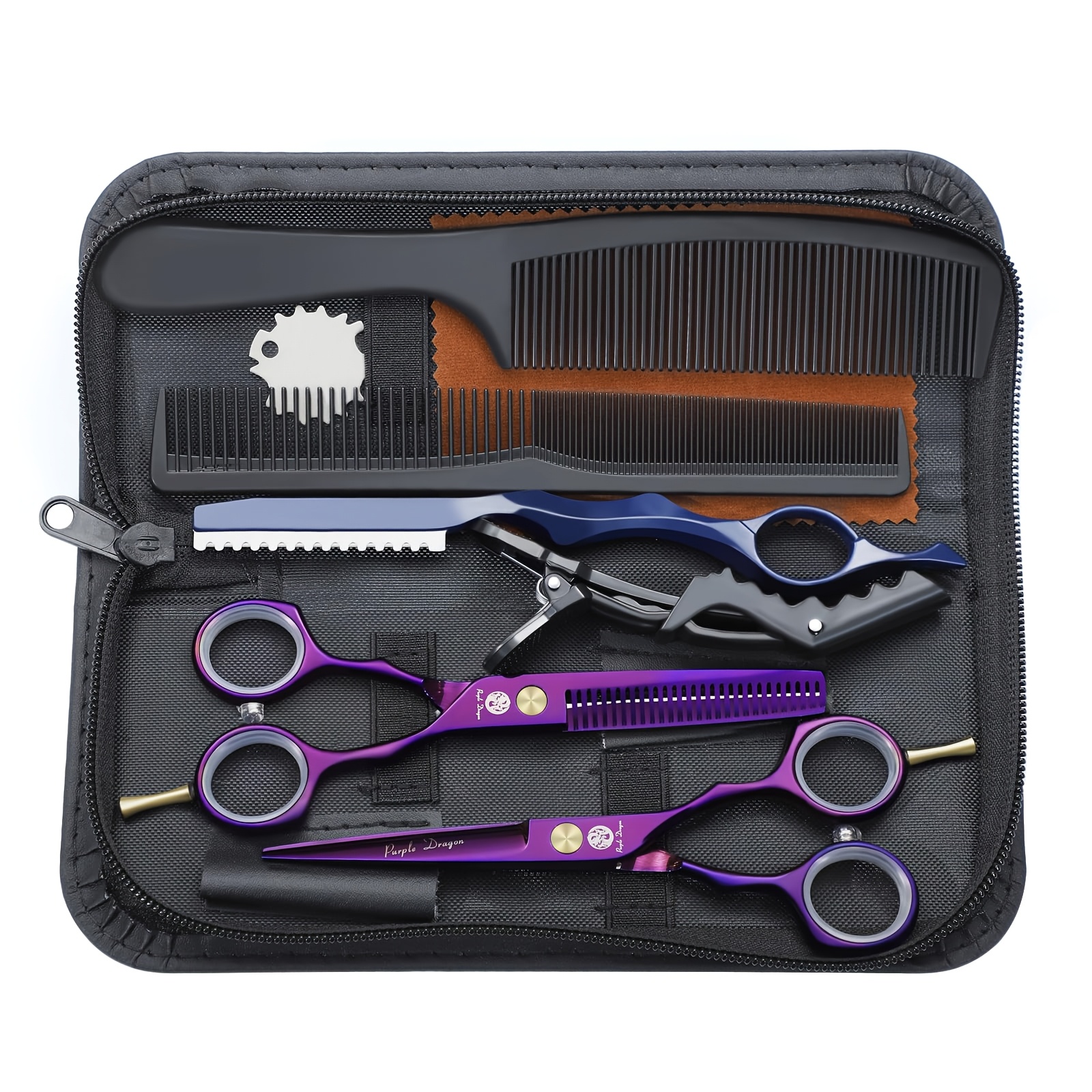 Image of 9pcs/set 5.5 Inch Professional Hairdressing Scissors Set, Perfect Haircut For Men And Women, For Barbers/ Hairdressing/ Beginners (purple)