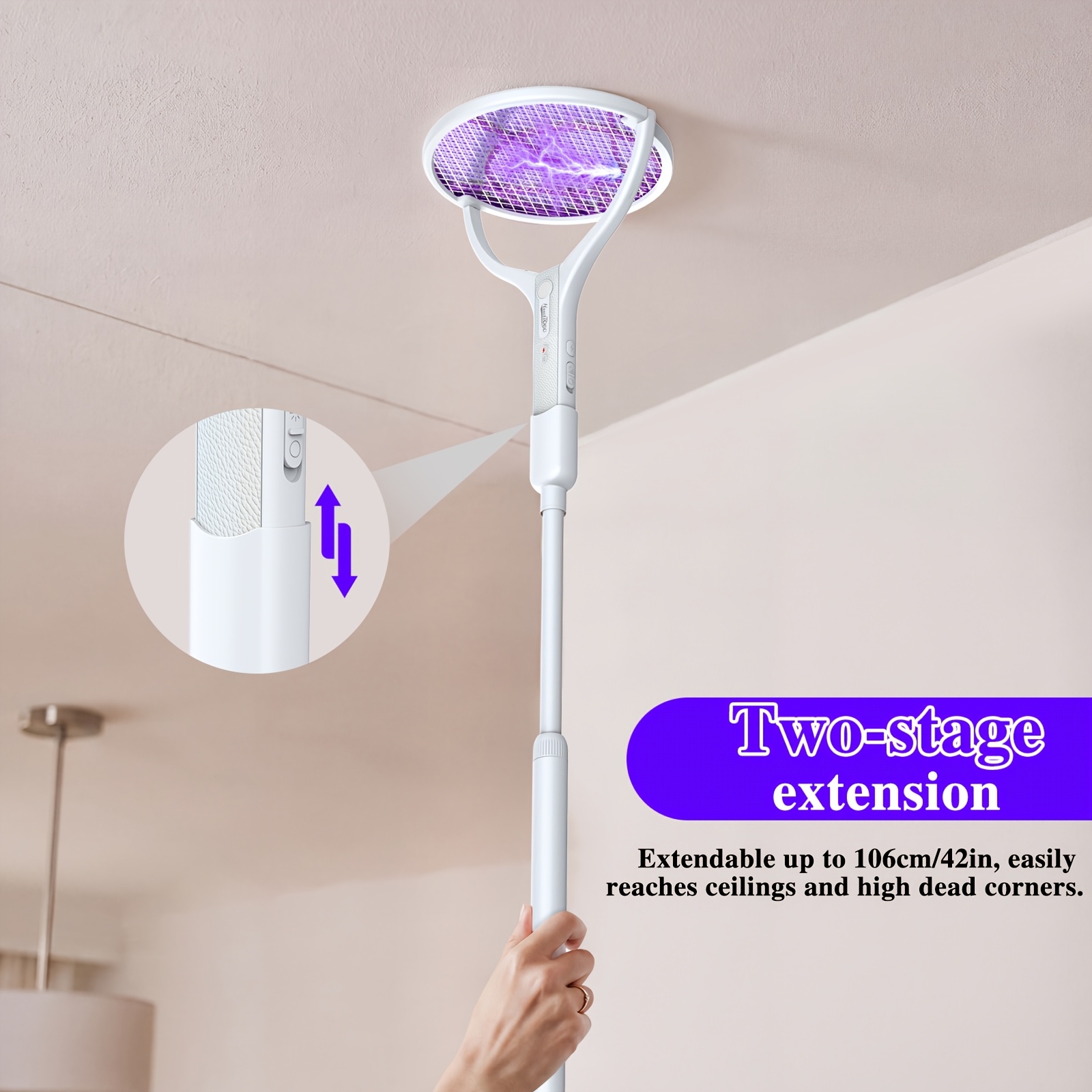 4000v electric fly swatter insect killer - rechargeable, automatic   kill, detachable head with smart mosquito & bug zapper for indoor/outdoor use, & pets, cordless pest control (type-c), mosquito zapper, mosquito repellent, insect zapper, insect repellent device, fly catcher Product details 0