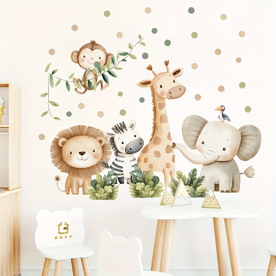 E-shop BRUP Cartoon-Tier Wandsticker - Niedlicher Elefant, Giraffe, Zebra & Mehr in Polka-Dot-Muster, Selbstklebende Vinyl-Aufkleber für Kinderzimmer,