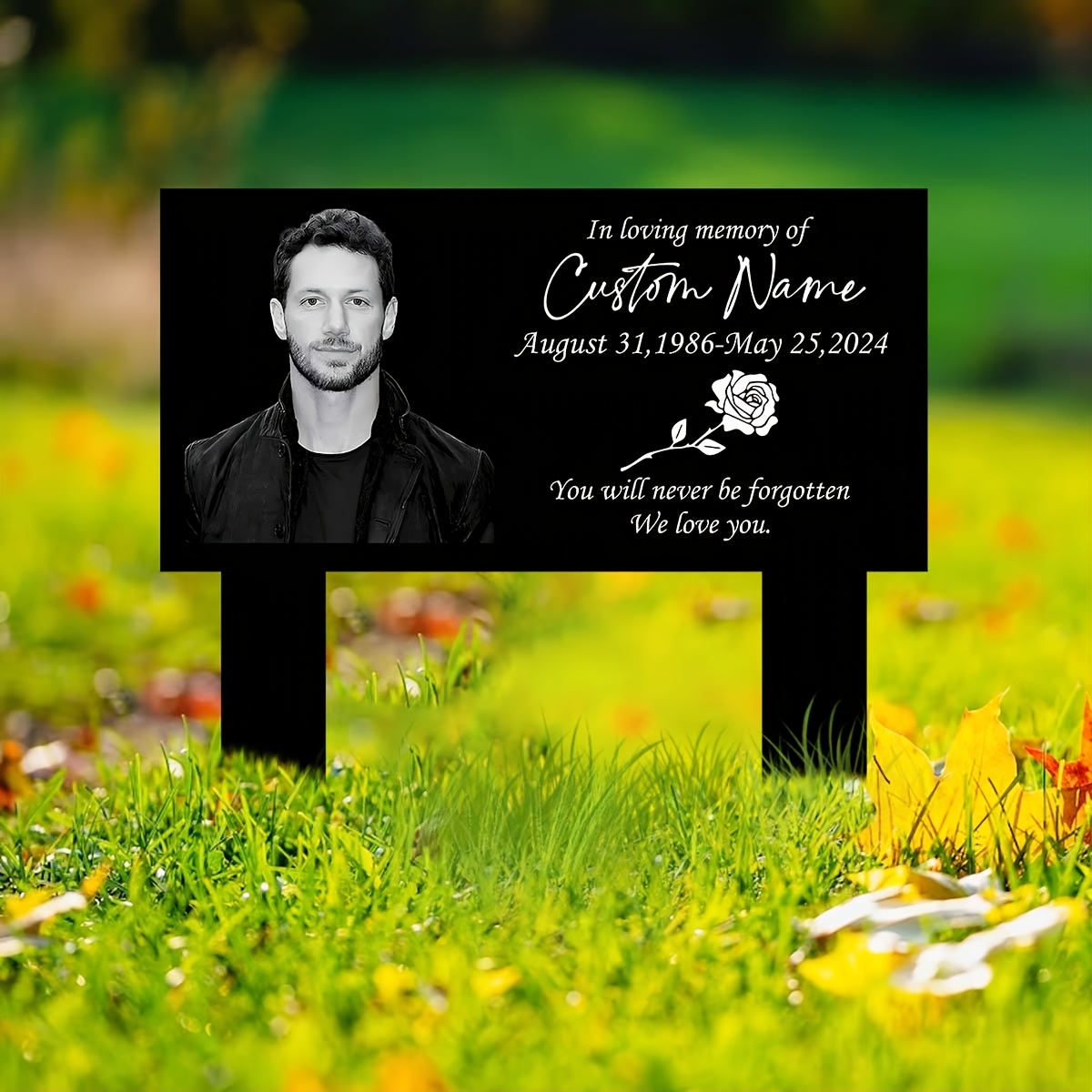 

1pc Customizable Metal Garden Stake - Personalized Memorial With Your Photo & Name, Weatherproof Outdoor Sign For Lawn & Yard Decoration, Flowers For Cemetery