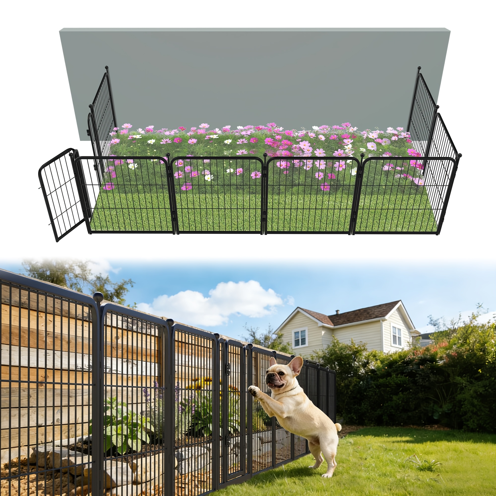 Image of Fxw Garden Fence Outdoor For The Yard 60 Cm(h) X 347.5/463.3/347.5cm(l) Heavy Duty Metal Animal Barrier For Dog, No Dig Decorative Dog Fence, 6/8/16 Panels